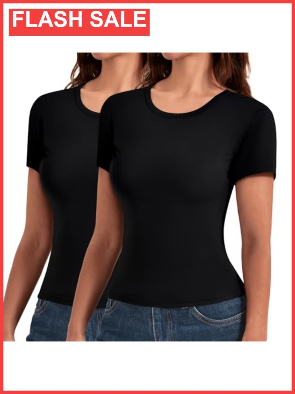 2 Pack Womens Basic Crewneck Slim Fit Short Sleeve T-Shirts